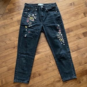 Garage Black Flower Embroidered Jeans